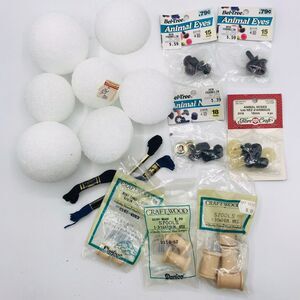 Lot of Miscelleneous Craft Supplies Vintage Animal Noses and Eyes, Wooden Spools